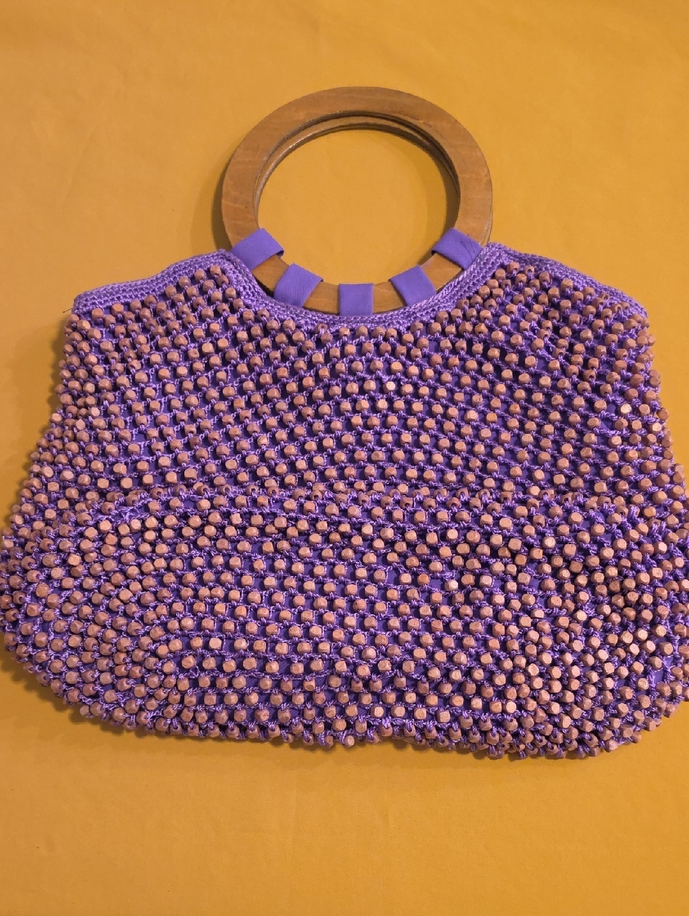 Vintage The Sak Boho Wooden Handle Wooden & Beaded Bohemian/Retro Hobo Style Bag